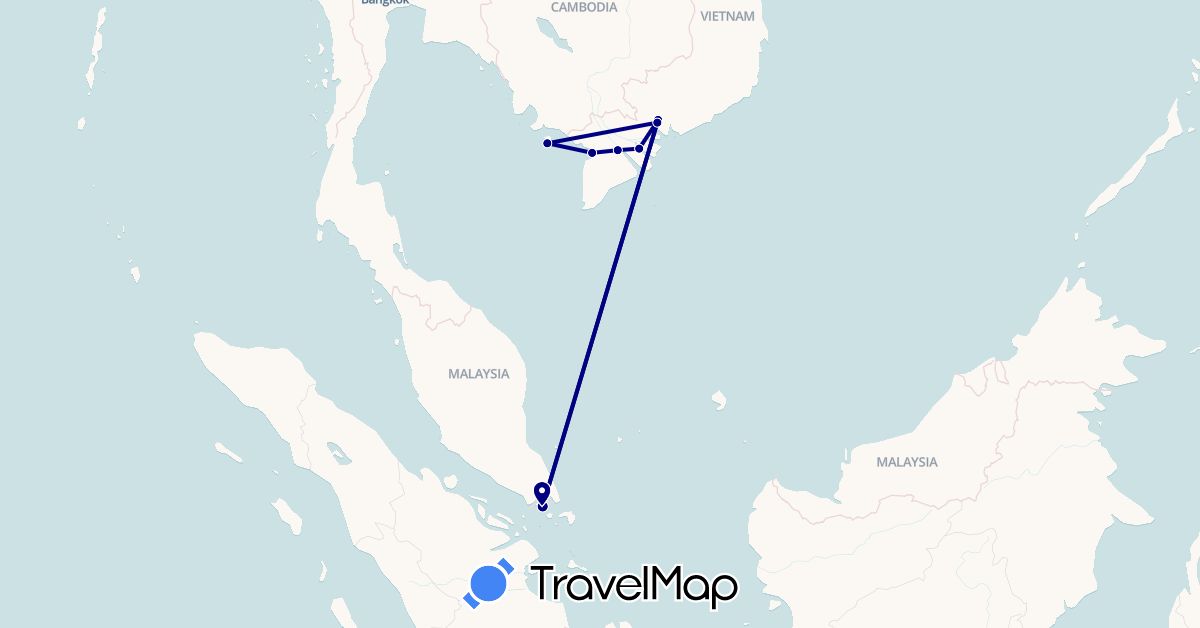 TravelMap itinerary: driving in Singapore, Vietnam (Asia)